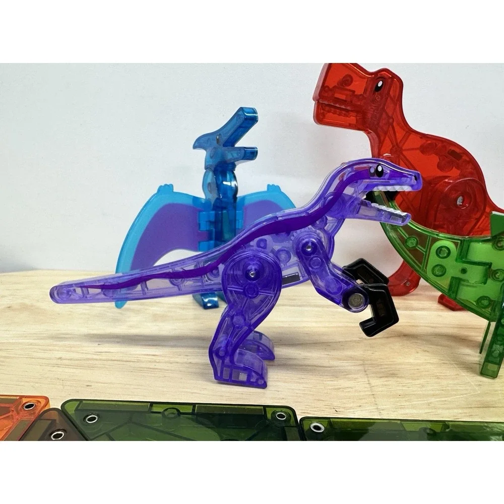 MAGNA TILES Dino World 40+ Pieces Total Magnetic Tile Lot, 9 Dinosaurs